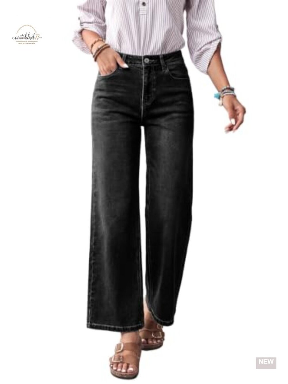 SHEWIN High Waisted Flare Wide Leg Stretchy Jeans with Pockets
